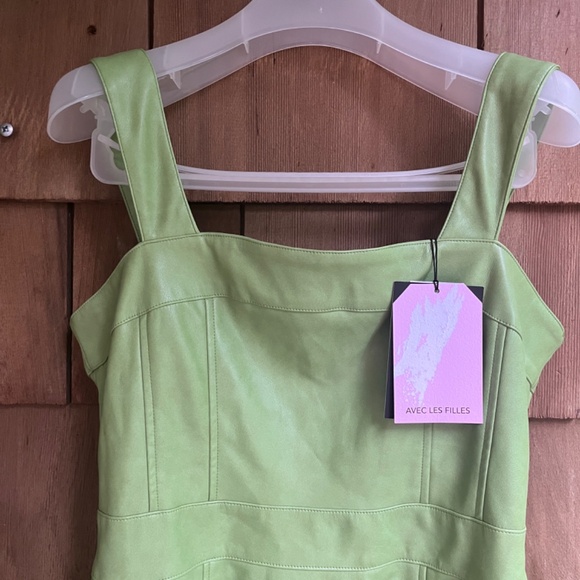 Avec Les Filles Anthropologie Faux Leather Fit & Flare Mini Overall Dress Size 4 - Picture 4 of 12